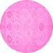 Round Oriental Pink Traditional Rug, abs2707pnk