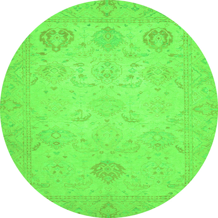Round Machine Washable Oriental Green Traditional Area Rugs, wshabs2707grn