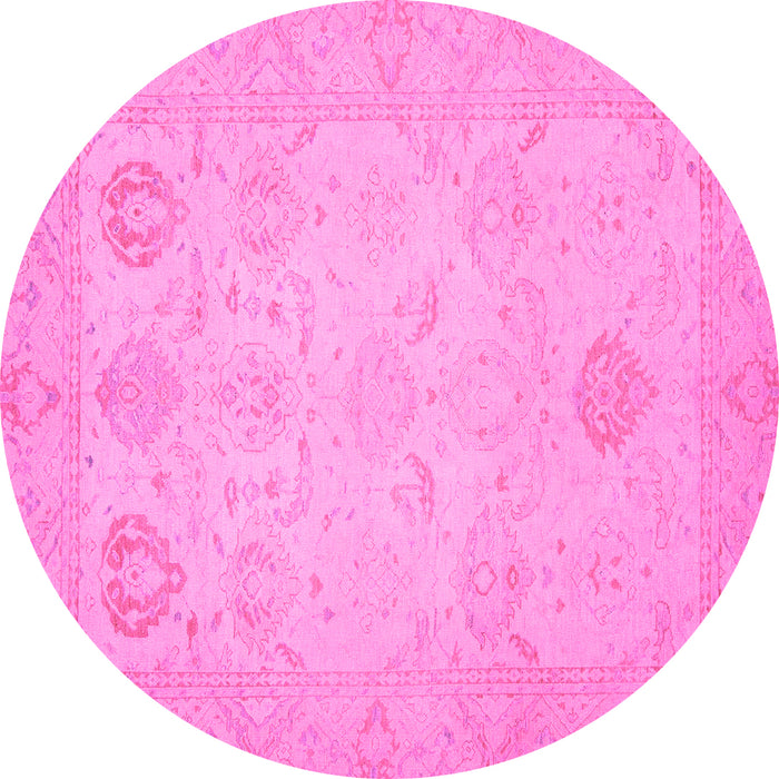 Round Machine Washable Oriental Pink Traditional Rug, wshabs2707pnk