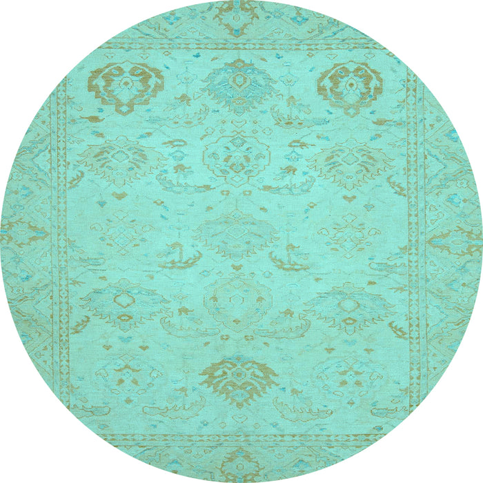 Round Machine Washable Oriental Light Blue Traditional Rug, wshabs2707lblu