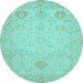 Round Machine Washable Oriental Light Blue Traditional Rug, wshabs2707lblu