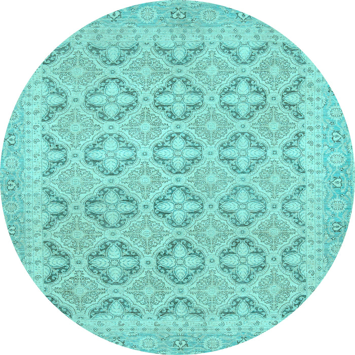 Round Oriental Light Blue Traditional Rug, abs2708lblu