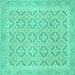 Square Machine Washable Oriental Turquoise Traditional Area Rugs, wshabs2708turq