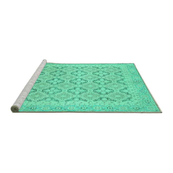 Sideview of Machine Washable Oriental Turquoise Traditional Area Rugs, wshabs2708turq