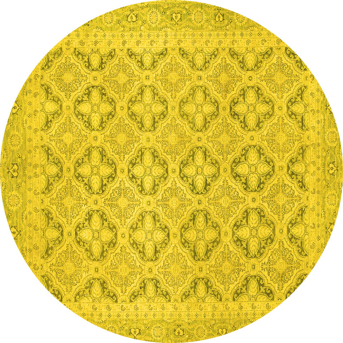 Round Machine Washable Oriental Yellow Traditional Rug, wshabs2708yw