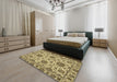 Abstract Chrome Gold Yellow Oriental Rug in a Bedroom, abs2709