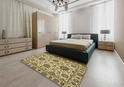 Abstract Chrome Gold Yellow Oriental Rug in a Bedroom, abs2709