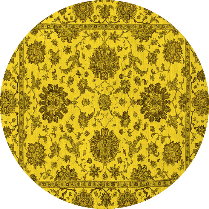 Round Machine Washable Oriental Yellow Traditional Rug, wshabs2709yw
