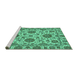Sideview of Machine Washable Oriental Turquoise Traditional Area Rugs, wshabs2709turq