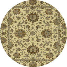 Round Abstract Chrome Gold Yellow Oriental Rug, abs2709