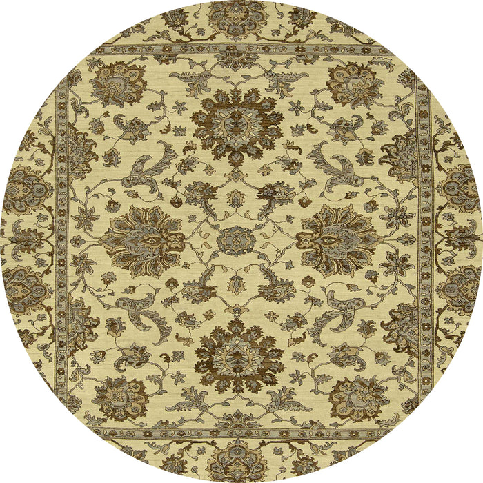 Round Abstract Chrome Gold Yellow Oriental Rug, abs2709