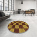 Round Machine Washable Abstract Cinnamon Brown Rug in a Office, wshabs270