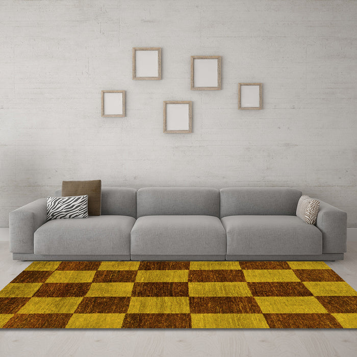 Machine Washable Oriental Yellow Modern Rug in a Living Room, wshabs270yw