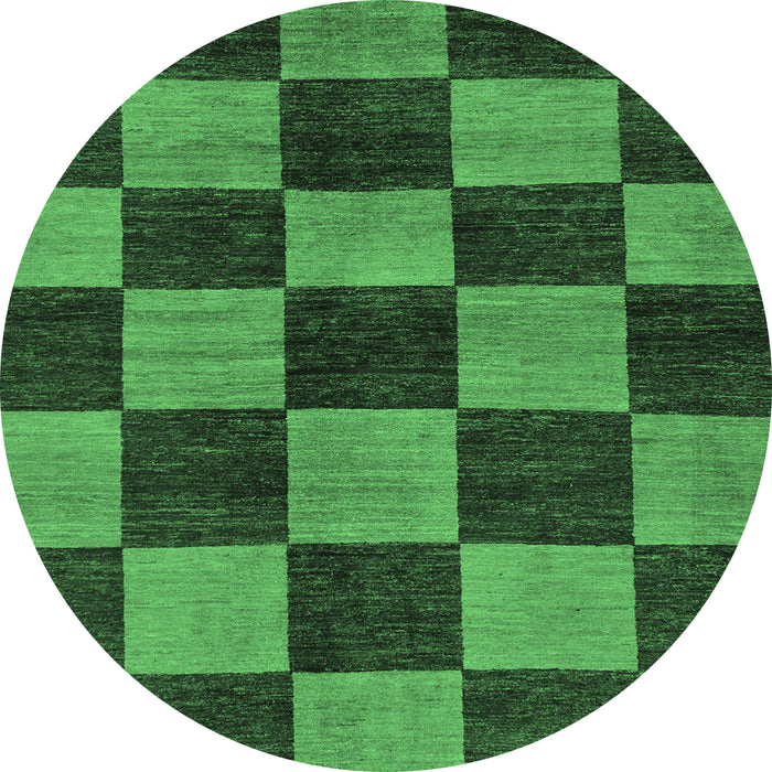 Round Machine Washable Oriental Emerald Green Modern Area Rugs, wshabs270emgrn