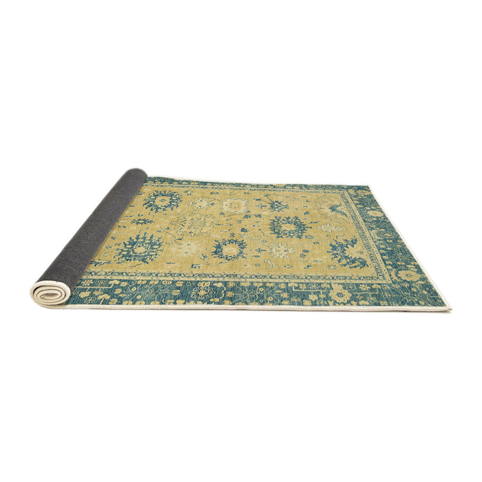 Sideview of Abstract Chrome Gold Yellow Oriental Rug, abs2711