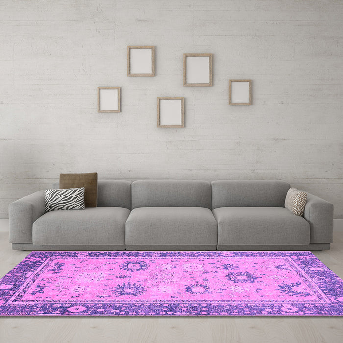 Machine Washable Oriental Purple Traditional Area Rugs in a Living Room, wshabs2711pur