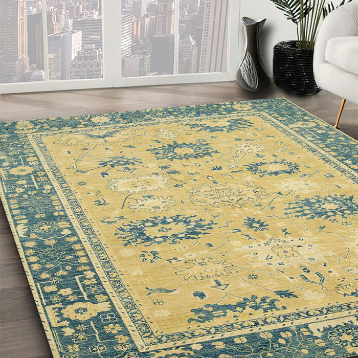 Machine Washable Abstract Chrome Gold Yellow Rug in a Family Room, wshabs2711