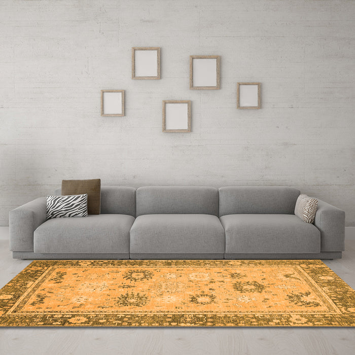 Machine Washable Oriental Orange Traditional Area Rugs in a Living Room, wshabs2711org