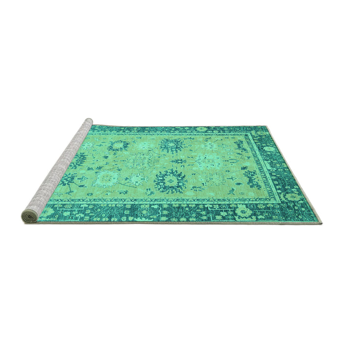 Sideview of Machine Washable Oriental Turquoise Traditional Area Rugs, wshabs2711turq
