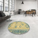 Round Abstract Chrome Gold Yellow Oriental Rug in a Office, abs2711