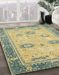 Abstract Chrome Gold Yellow Oriental Rug, abs2711