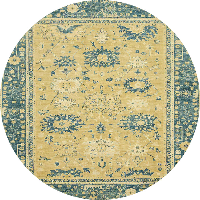 Round Abstract Chrome Gold Yellow Oriental Rug, abs2711