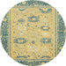 Round Abstract Chrome Gold Yellow Oriental Rug, abs2711