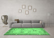 Machine Washable Oriental Emerald Green Traditional Area Rugs in a Living Room,, wshabs2711emgrn