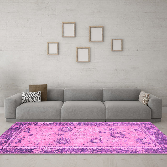 Machine Washable Oriental Pink Traditional Rug in a Living Room, wshabs2711pnk