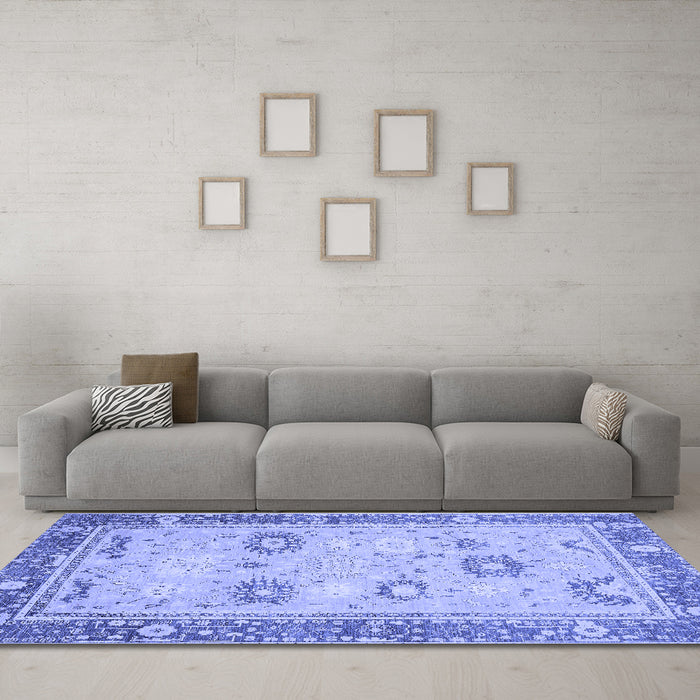 Machine Washable Oriental Blue Traditional Rug in a Living Room, wshabs2711blu