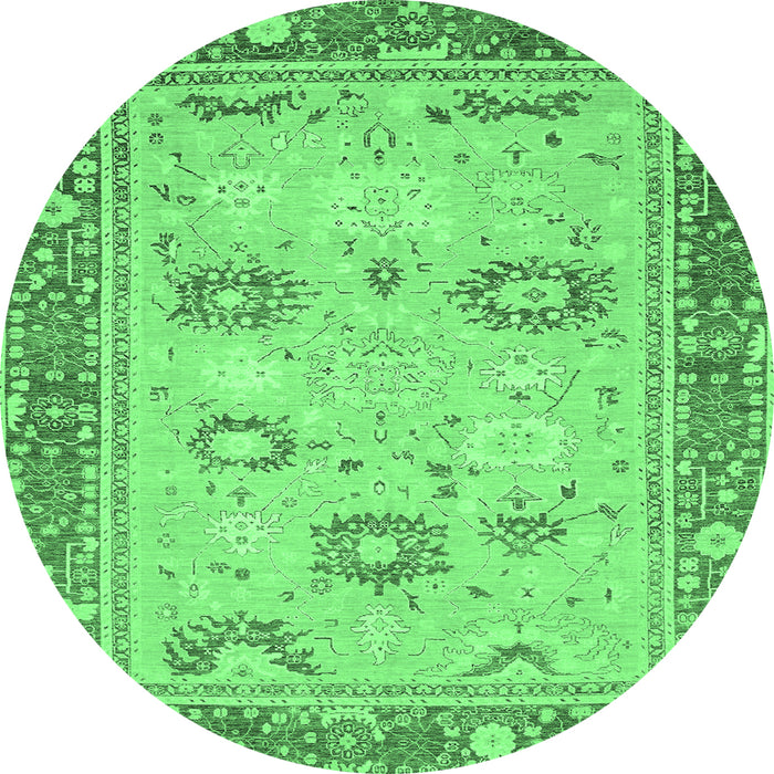 Round Machine Washable Oriental Emerald Green Traditional Area Rugs, wshabs2711emgrn