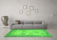 Machine Washable Oriental Green Traditional Rug, wshabs2711grn