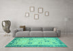 Machine Washable Oriental Turquoise Traditional Area Rugs in a Living Room,, wshabs2711turq