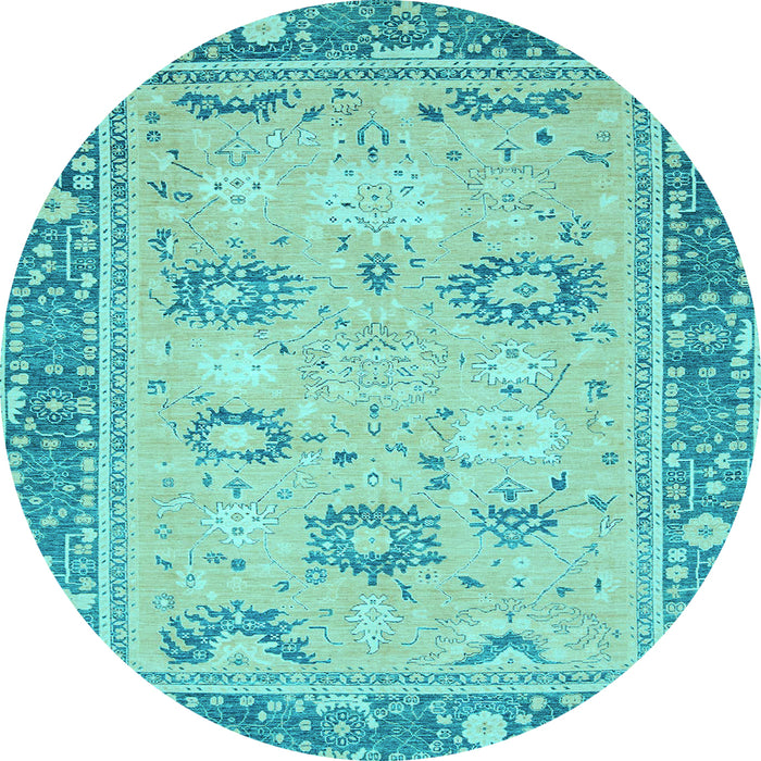 Round Oriental Light Blue Traditional Rug, abs2711lblu