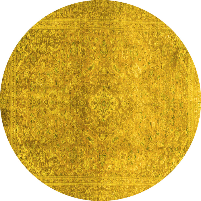 Round Oriental Yellow Traditional Rug, abs2712yw