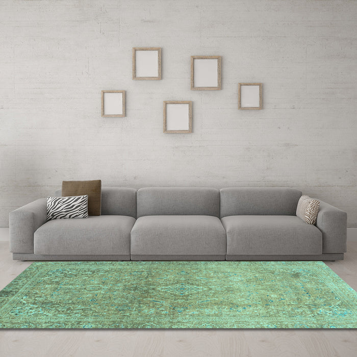 Machine Washable Oriental Light Blue Traditional Rug in a Living Room, wshabs2712lblu