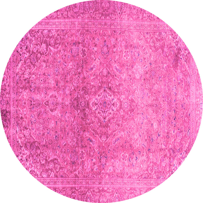 Round Machine Washable Oriental Pink Traditional Rug, wshabs2712pnk