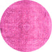 Round Machine Washable Oriental Pink Traditional Rug, wshabs2712pnk