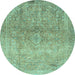 Round Oriental Light Blue Traditional Rug, abs2712lblu