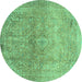 Round Oriental Turquoise Traditional Rug, abs2712turq