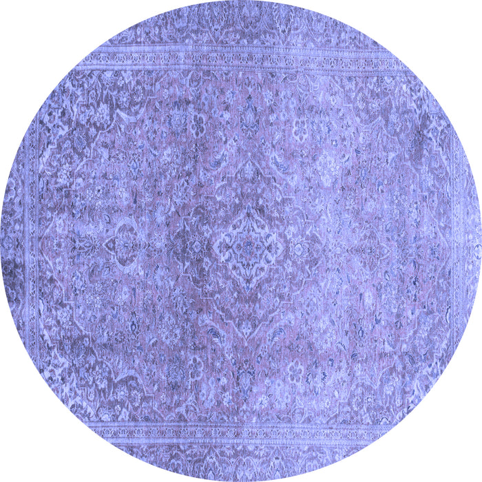 Round Machine Washable Oriental Blue Traditional Rug, wshabs2712blu