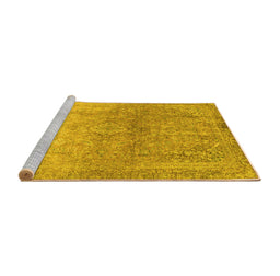 Sideview of Machine Washable Oriental Yellow Traditional Rug, wshabs2712yw