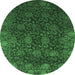 Round Machine Washable Abstract Emerald Green Modern Area Rugs, wshabs2713emgrn