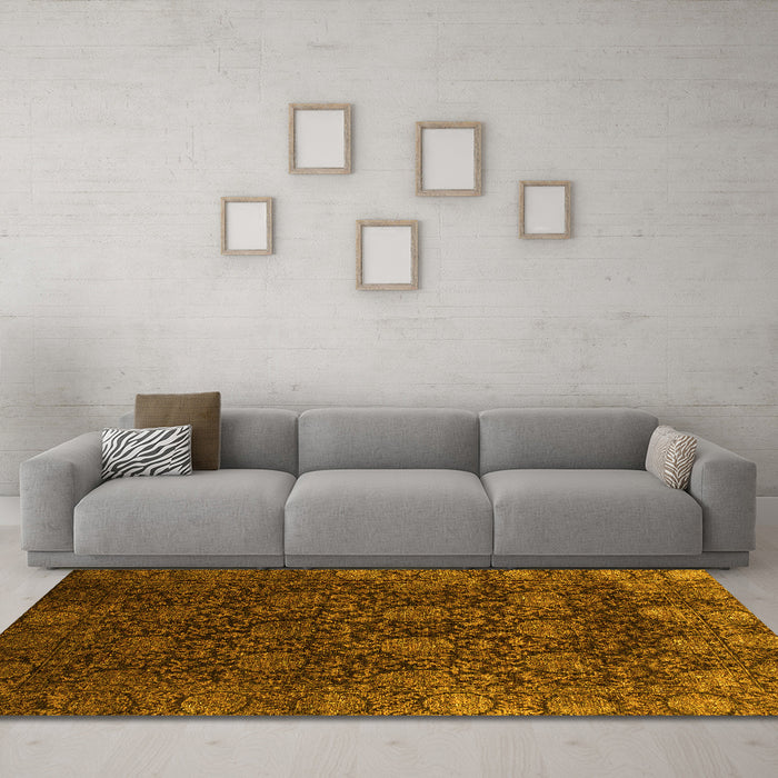 Machine Washable Abstract Yellow Modern Rug in a Living Room, wshabs2713yw