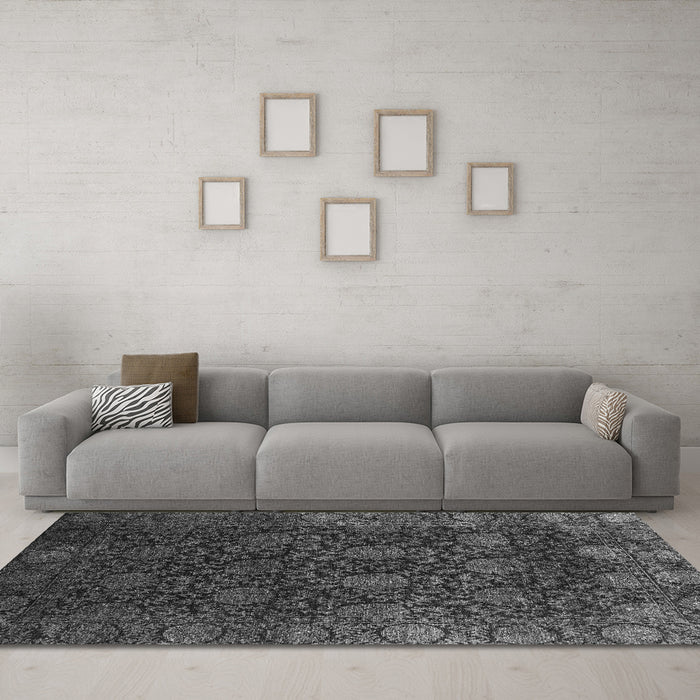 Machine Washable Abstract Gray Modern Rug in a Living Room,, wshabs2713gry