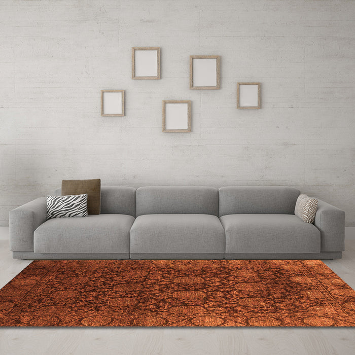 Machine Washable Abstract Orange Modern Area Rugs in a Living Room, wshabs2713org