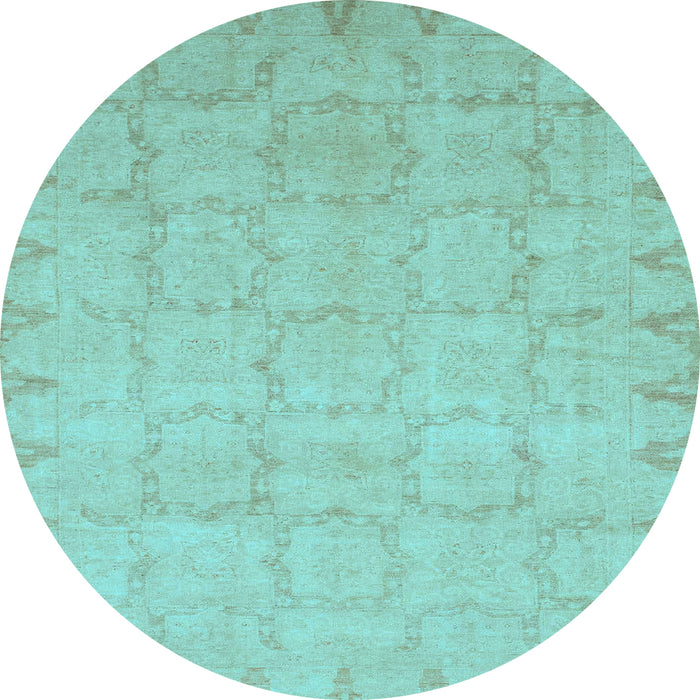 Round Machine Washable Oriental Light Blue Traditional Rug, wshabs2714lblu