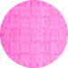 Round Machine Washable Oriental Pink Traditional Rug, wshabs2714pnk