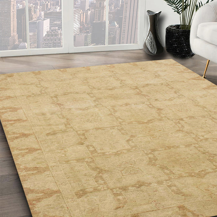 Abstract Gold Oriental Rug in Family Room, abs2714