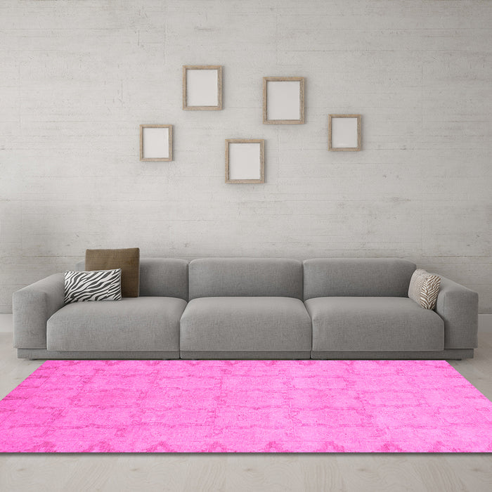 Machine Washable Oriental Pink Traditional Rug in a Living Room, wshabs2714pnk